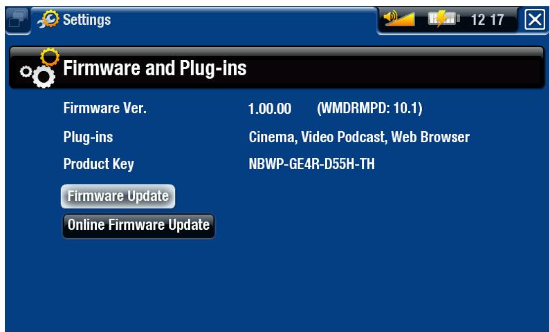 ARCHOS 405/605/705 - PARAMÉTRES "FIRMWARE AND PLUG-INS" [LOGICIEL ET PLUG-INS] - 1