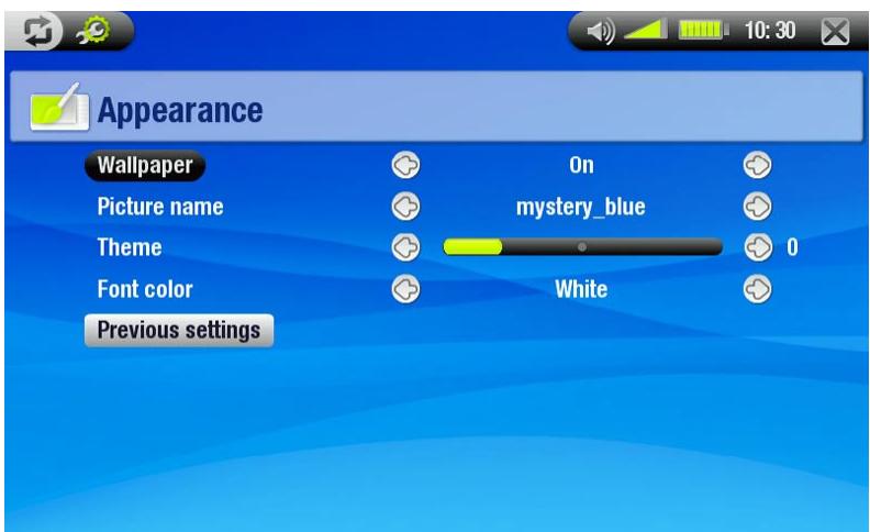 ARCHOS 704 WIFI - PARAMÈTRES D'APPARENCE - 1