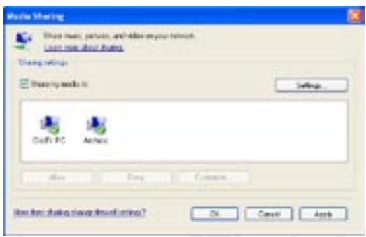 ARCHOS 3G+ DE SFR - CONFIGURER LES OPTIONS DE PARTAGE DE WINDOWS MEDIA® PLAYER - 2