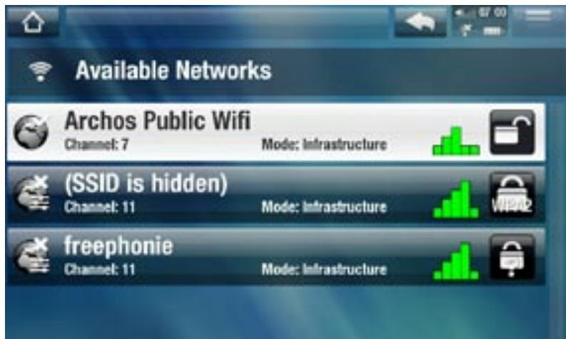 ARCHOS 5 - LISTE DES RÉSEaux DISPONIBLES - 1