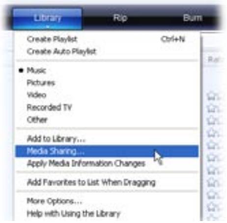 ARCHOS 5 - CONFIGURER LES OPTIONS DE PARTAGE DE WINDOWS MEDIA® PLAYER - 1