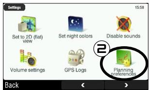 ARCHOS 605 GPS - PLANNING PREFERENCES - 2