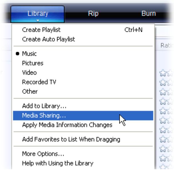 ARCHOS 43 - CONFIGURATION DES OPTIONS DE PARTAGE DU LECTEUR WINDOWS MEDIA® - 1