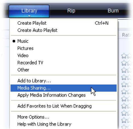 ARCHOS 5 INTERNET TABLET - CONFIGURATION DES OPTIONS DE PARTAGE DE LECTEUR WINDOWS MEDIA® - 1