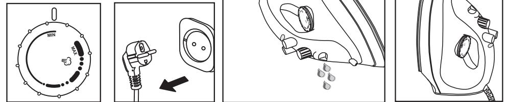 Diagram illustrating four steps of a washing machine tool: mini panel, plug-in socket, wash bottle, and air outlet.