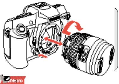 PENTAX MZS - Alignez les repères rouges situés sur l'objectif et sur l'appareil, montez l'objet sur le boîtier et tournez-le à fond dans le sens des aiguilles d'une montre jusqu'à ce que vous entendiez un déclic. - 1