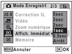 PENTAX OPTIO M30 - Réglage de la durée de l'affichage immédiat (Affich. Immédiat) - 1