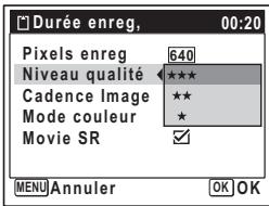 PENTAX OPTIO M30 - Sélection du niveau de qualité des séquences vidéo - 1