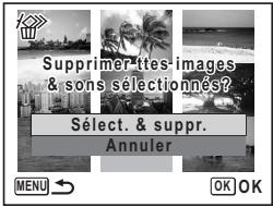 PENTAX OPTIO M30 - Utilisez le bouton de navigation ( ) pour sélectionner les images et les fichiers son que vous souhaitez supprimer et appuyez sur le bouton OK. - 3