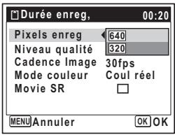 PENTAX OPTIO M30 - Sélection des pixels enregistrés pour les séquences vidéo - 1