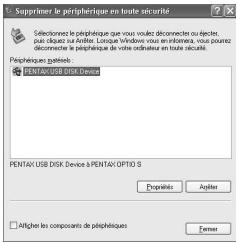 PENTAX OPTIO S - Déconnexion de la liaison appareil/PC (Windows XP) - 2