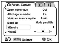 PENTAX OPTIO S - Sauvegarde des éléments du menu (Mémoire) - 2