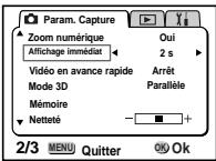 PENTAX OPTIO S - Réglage de la durée de l'affichage immédiat (Affich. immédiat) - 1