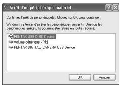 PENTAX OPTIO S - Déconnexion de la liaison appareil/PC (Windows XP) - 3