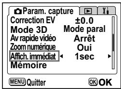 PENTAX OPTIO S4I - Réglage de la durée de l'affichage immédiat - 1