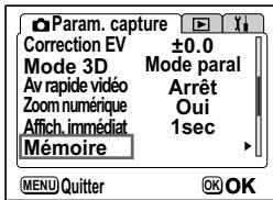 PENTAX OPTIO S4I - Sauvegarde des éléments du menu (Mémoire) - 2