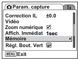 PENTAX OPTIO S6 - Sauvegarde des éléments du menu (Mémoire) - 2