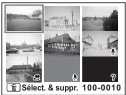 PENTAX OPTIO S6 - Suppression des images et des fichiers son sélectionnés (à partir de l'affichage neuf images) - 1