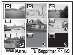 PENTAX OPTIO S6 - Suppression des images et des fichiers son sélectionnés (à partir de l'affichage neuf images) - 2