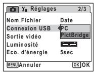 PENTAX OPTIO V10 - Réglage du mode de connexion USB sur [PC] - 1