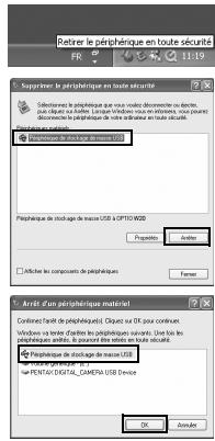 PENTAX OPTIO W20 - Déconnexion de la liaison appareil/ordinateur PC - 1
