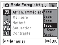 PENTAX OPTIO W30 - Réglage de la durée de l'affichage immédiat (Affich. Immédiat) - 1