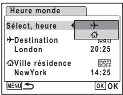 PENTAX OPTIO W30 - Affichage de l'heure de la destination sur l'écran LCD (Sélect, heure) - 2