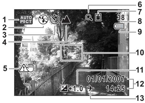 PENTAX OPTIO W30 - Affichage normal en mode capture d'images fixes - 1