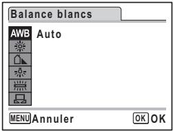 Balance blancs AWB Auto MENU Annuler OK OK