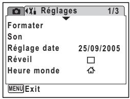 Formater Son Réglage date 25/09/2005 Réveil Heure monde