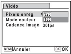 Vidéo Pixels enreg 320 Mode couleur 160 Cadence Image 30fps MENU Annuler OK OK