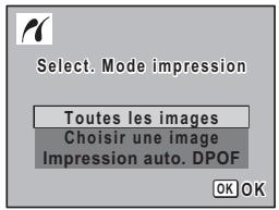 Select. Mode impression Toutes les images Choisir une image Impression auto. DPOF OK OK