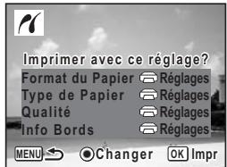 Imprimer avec ce réglage? Format du Papier Type de Papier Qualité Info Bords MENU Changer OK Impr