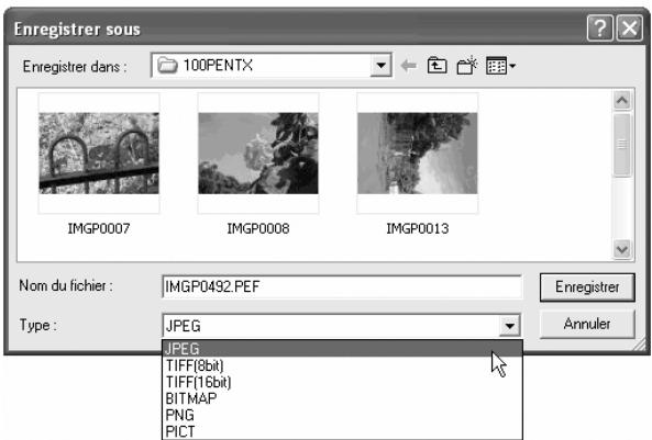 PENTAX PHOTO LABORATORY 2.0 - Précisez [Enregistrer dans], [Nom de fichier] et [Enregistrer comme type] puis cliquez sur [Enregistrer]. - 1
