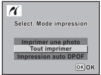 PENTAX ISTDS2 - Utilisez le bouton de navigation (▲▼) pour sélectionner [Tout imprimer] dans le menu PictBridge. - 1