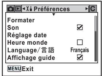 PENTAX ISTDS2 - Utilisez le bouton de navigation (◀▶) pour sélectionner le menu [X↓ Préférences]. - 1