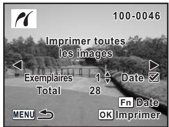 100-0046 Imprimer toutes les images Exemplaires 1 Date Total 28 Menu OK Imprimer Fn Date