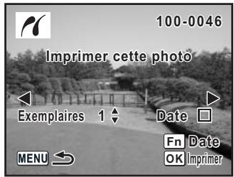 100-0046 Imprimer cette photo Exemplaires 1 Date Menu → Fn Date OK Imprimer