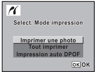 Select. Mode impression Imprimer une photo Tout imprimer Impression auto DPOF OK OK