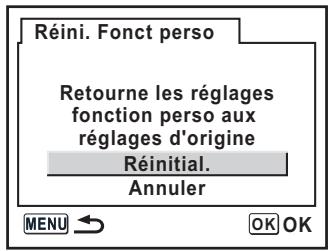 Réini. Fonct perso Retourne les réglages fonction perso aux réglages d'origine Réinitial. Annuler MENU → OK OK