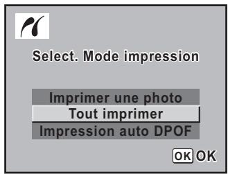 Select. Mode impression Imprimer une photo Tout imprimer Impression auto DPOF OK OK