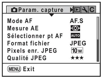 PENTAX K200D - Pressez le bouton MENU en mode capture. - 2