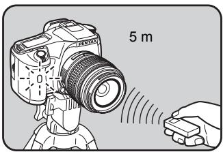 PENTAX K200D - Dirigez la télécommande vers la cellule située à l'avant de l'appareil et pressez le déclencheur de la télécommande. - 1
