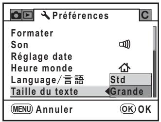 PENTAX K200D - Réglage de la taille du texte - 1