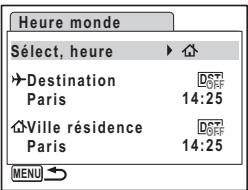 Heure monde Sélect, heure Destination Paris 14:25 Ville résidence Paris 14:25 MENU