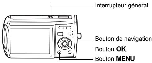 Interrupteur général Bouton de navigation Bouton OK Bouton MENU