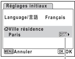 Réglages initiaux Language/言語 Français Ville résidence Paris MENU Annuler OK OK