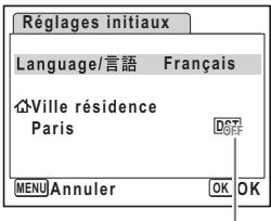 Réglages initiaux Language/言語 Français Ville résidence Paris MENU Annuler OK OK