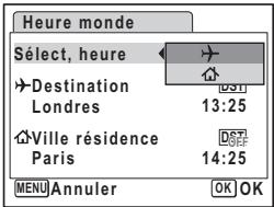 Heure monde Select, heure Destination Londres 13:25 Ville résidence Paris 14:25 MENU Annuler OK OK