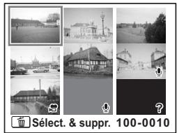 PENTAX OPTIO S12 - Suppression des images et des fichiers son sélectionnés (à partir de l'affichage neuf imagettes) - 1